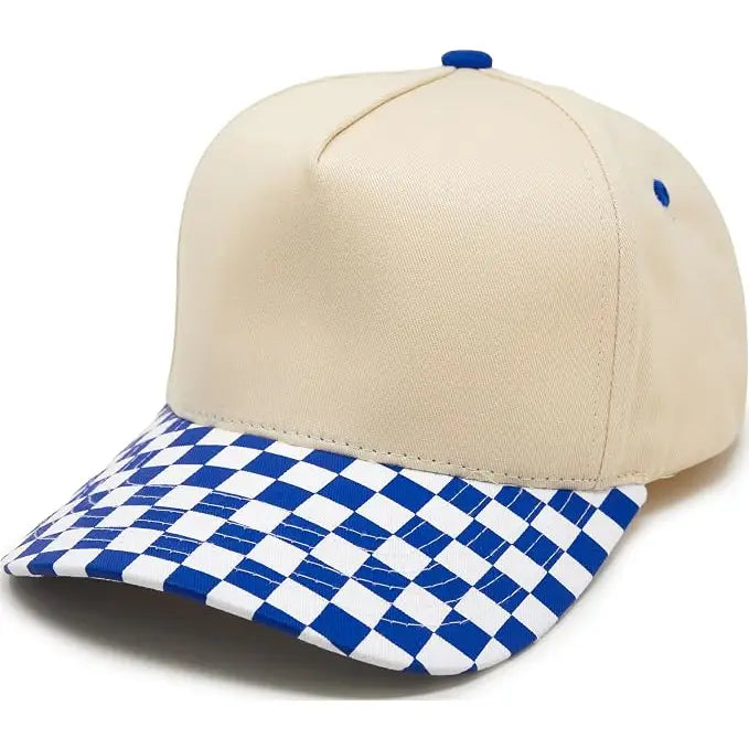 2 Tone Vintage Snapback Checker Print - Royal Blue/Beige