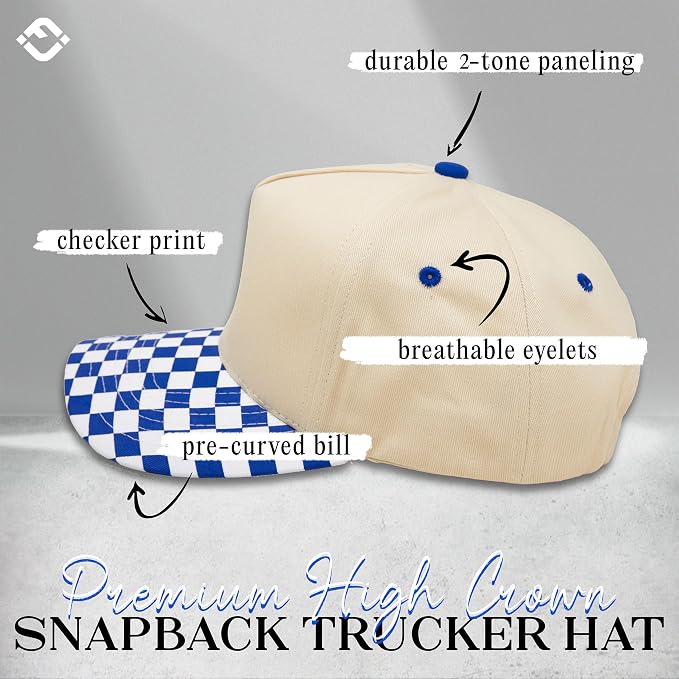 2 Tone Vintage Snapback Checker Print - Royal Blue/Beige