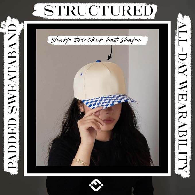2 Tone Vintage Snapback Checker Print - Royal Blue/Beige