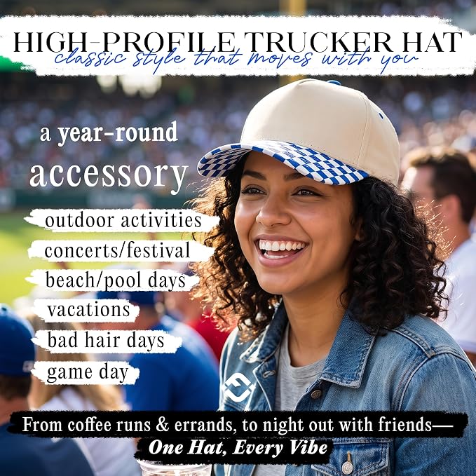 2 Tone Vintage Snapback Checker Print - Royal Blue/Beige