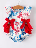 4th Of July Bow Print Girls Romper 18M