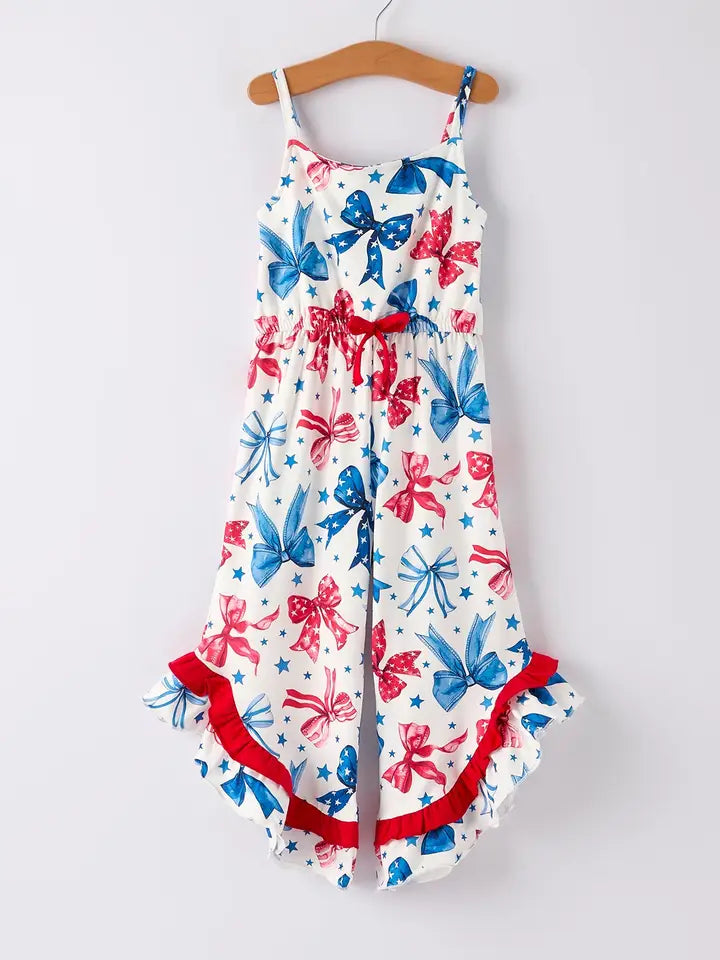 4th Of July Bow Print Jumpsuit 6Y