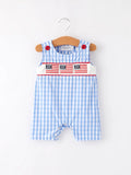 4th Of July Flag Embroidery Smocking Boys Romper 12M