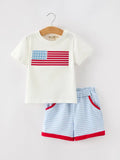 4th Of July Flag Applique Boy Top & Shorts Set 2Y
