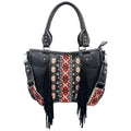 Black Aztec Tribal Print Fringe Western Handbag Purse