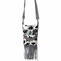 Black Bella Cow Print Fringe Western Crossbody Messenger Pouch