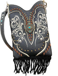 Black Fringe Western Crossbody Messenger Pouch