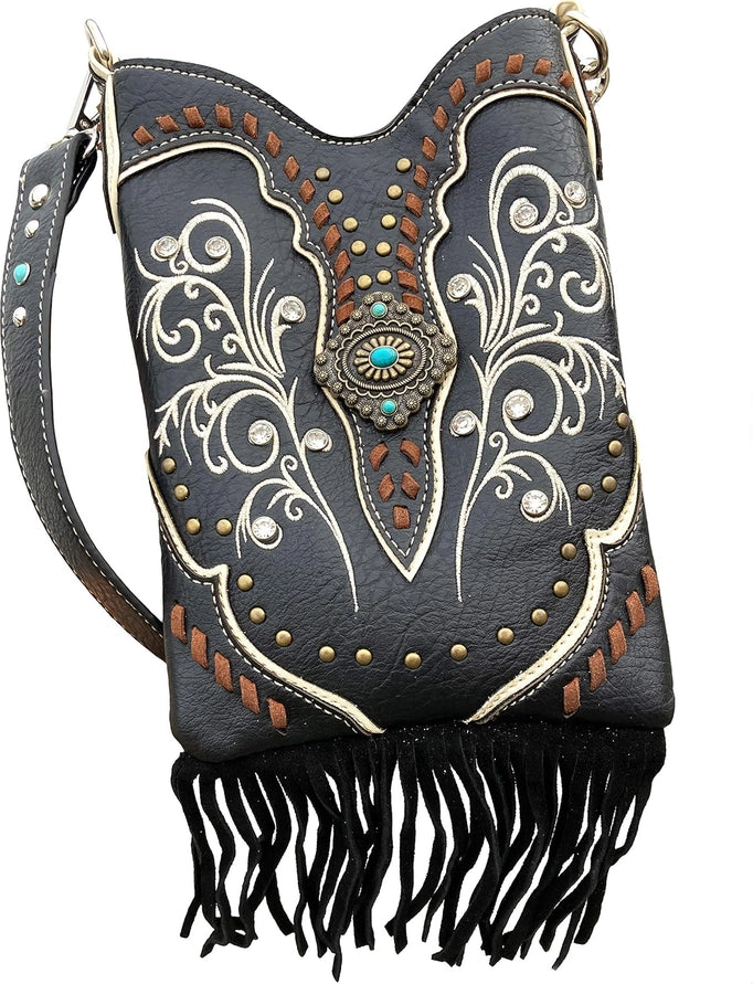 Black Fringe Western Crossbody Messenger Pouch