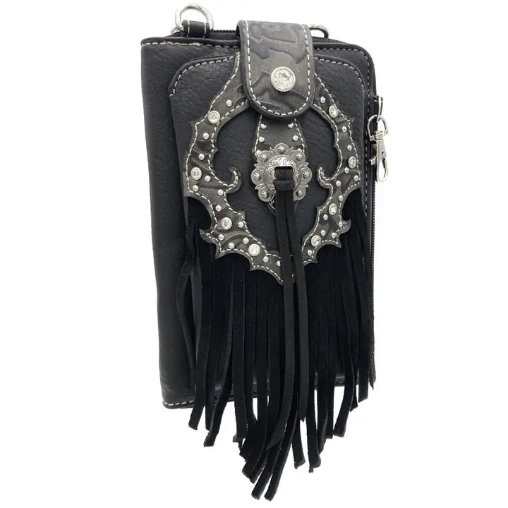 Black Western Fringe Women's Crossbody Phone Wallet