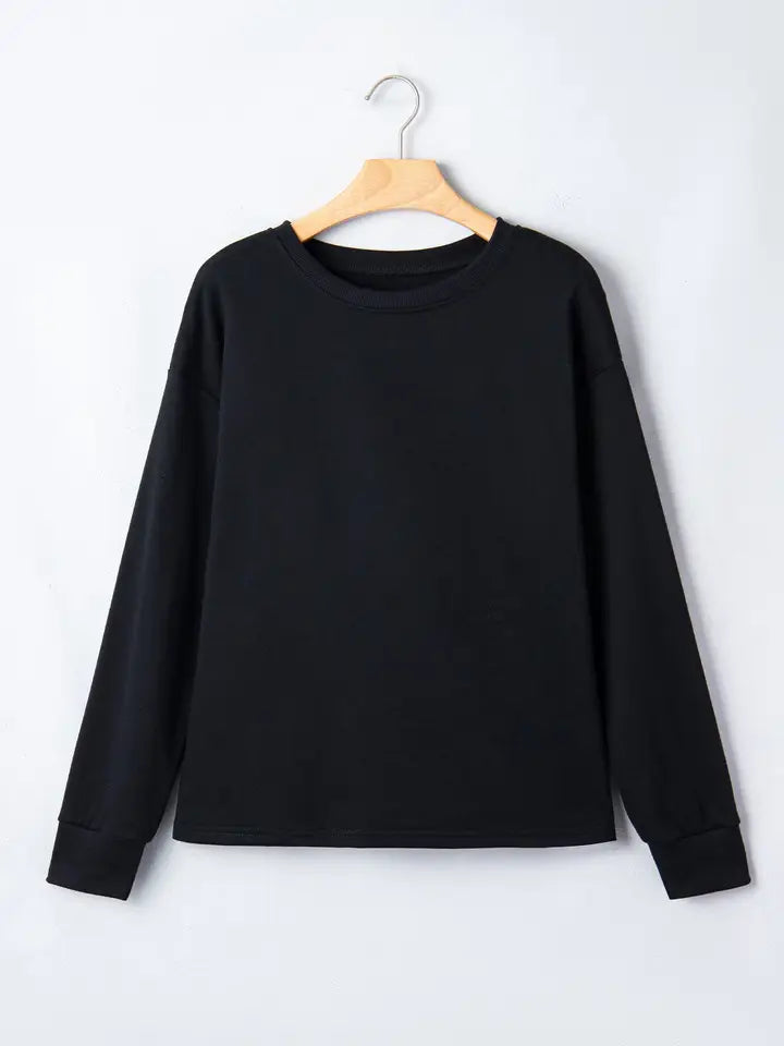 Black Dropped Shoulder Long Sleeve Top