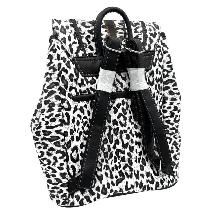 Black Leopard Print Western Leather Buckle Backpack