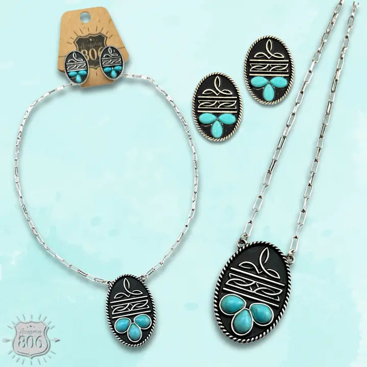 Boot Stitch Necklace & Earring Set