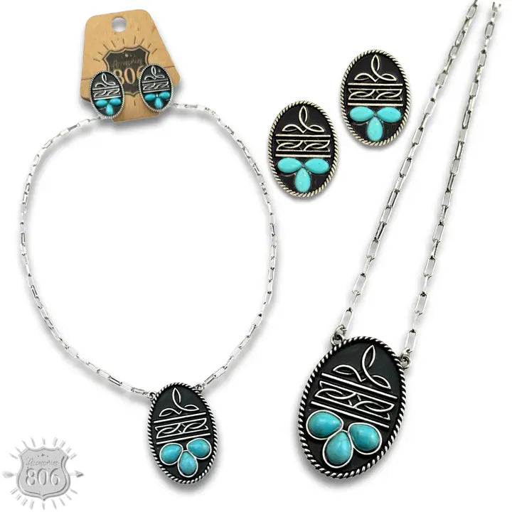 Boot Stitch Necklace & Earring Set