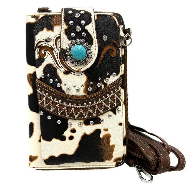 Brown Bella Cow Print Western Phone Wallet
