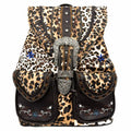 Brown Leopard Print Western Leather Buckle Backpack