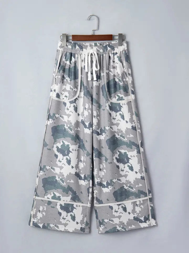 Brown Camo Contrast Lace-Up Pocketed Pants