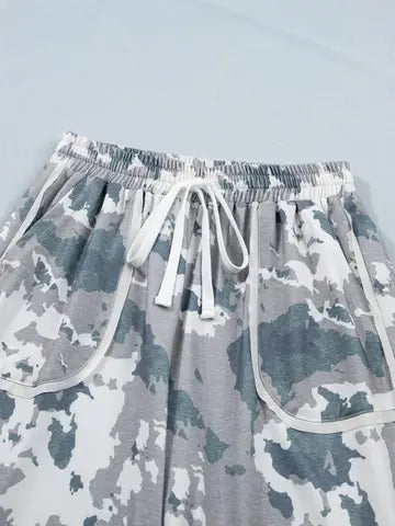 Brown Camo Contrast Lace-Up Pocketed Pants
