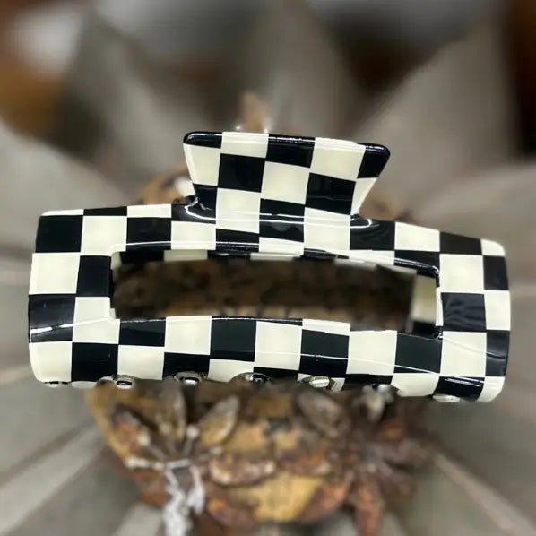 Checked Funky Frontier Black & White Hair Clip