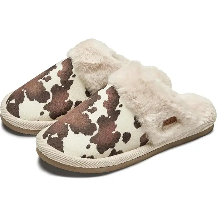 Cow Print Plush Slippers