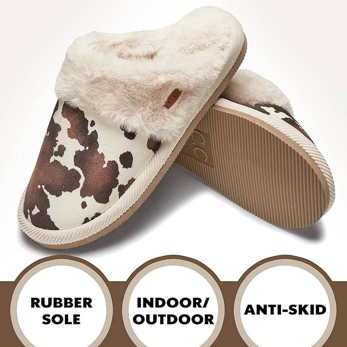 Cow Print Plush Slippers