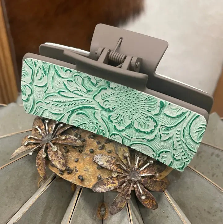 Cowgirl Tooled Brown Hair Clip