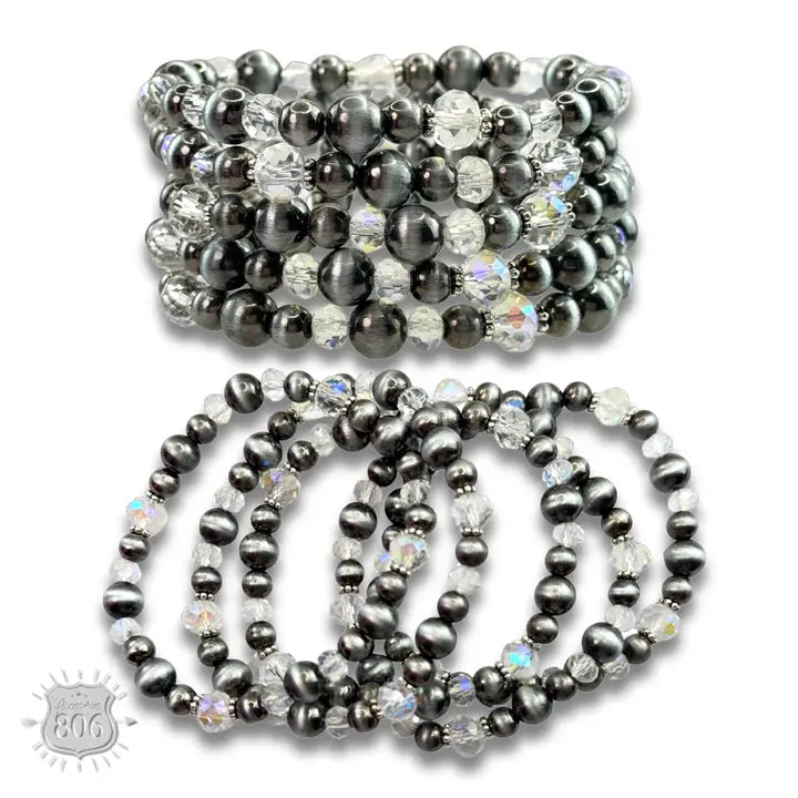 Silver Five Strand Burnished Pearl Bracelet Set