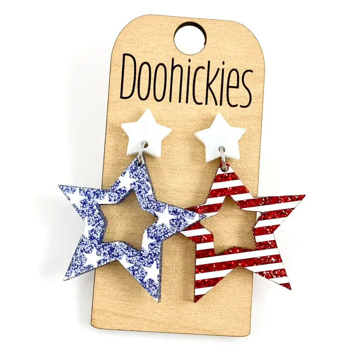 1.75" Glitter Star & Stripes Cutout Stars Patriotic Acrylic Earrings
