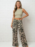 Green Camo Drawstring Wide Leg Pants