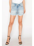 High Rise Crossover Light Denim Shorts L
