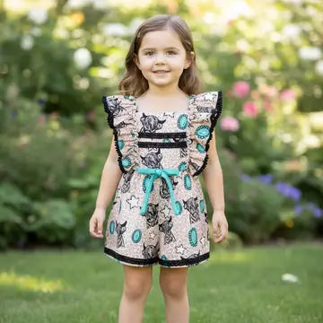 Highland Cow & Concho Girls Romper