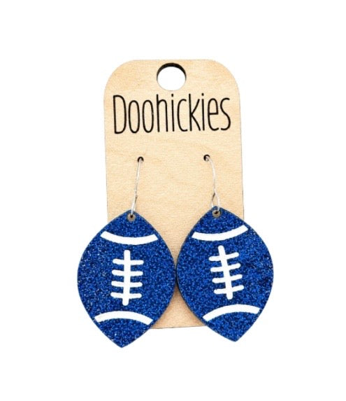 Blue Glitter Football Dangle Earrings