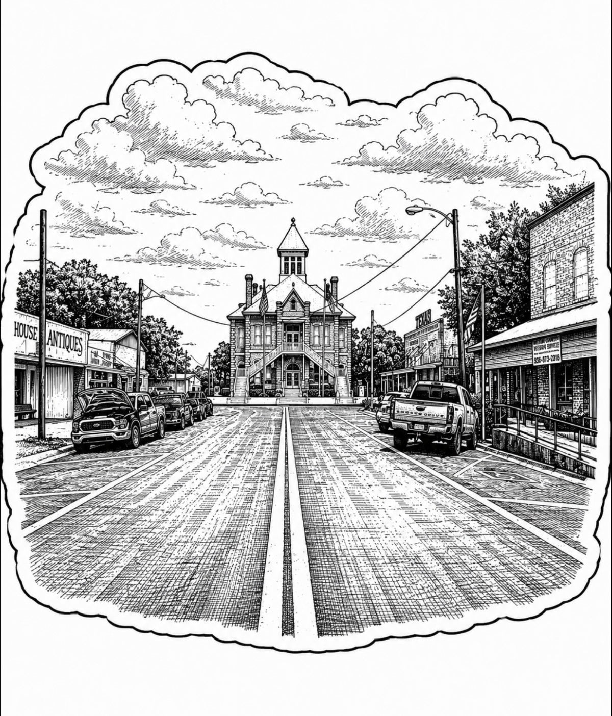 3" Black & White Anderson TX Courthouse on Main Sticker