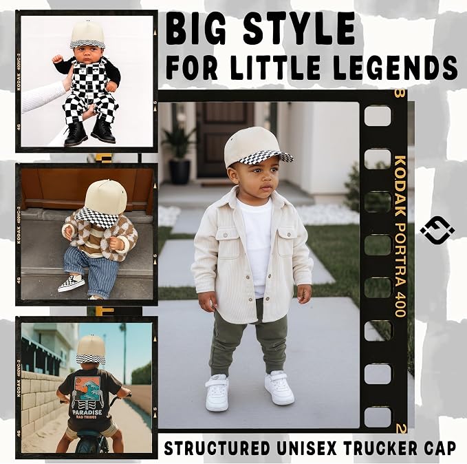 Kids/Baby Two Tone Vintage Checker Print Cap Black/Beige