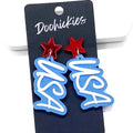 Layered USA Acrylic Dangles Patriotic Earrings Red Star Light Blue