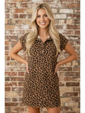 Leopard Buttoned Collar Pocket Mini Dress