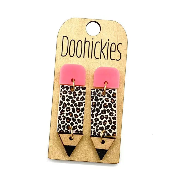 Leopard Lil' Pencil Acrylic Dangles 2"