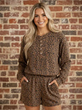 Leopard Long Sleeve Henley Top & Shorts Set