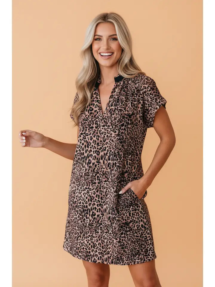 Leopard Short Sleeve Mini Dress