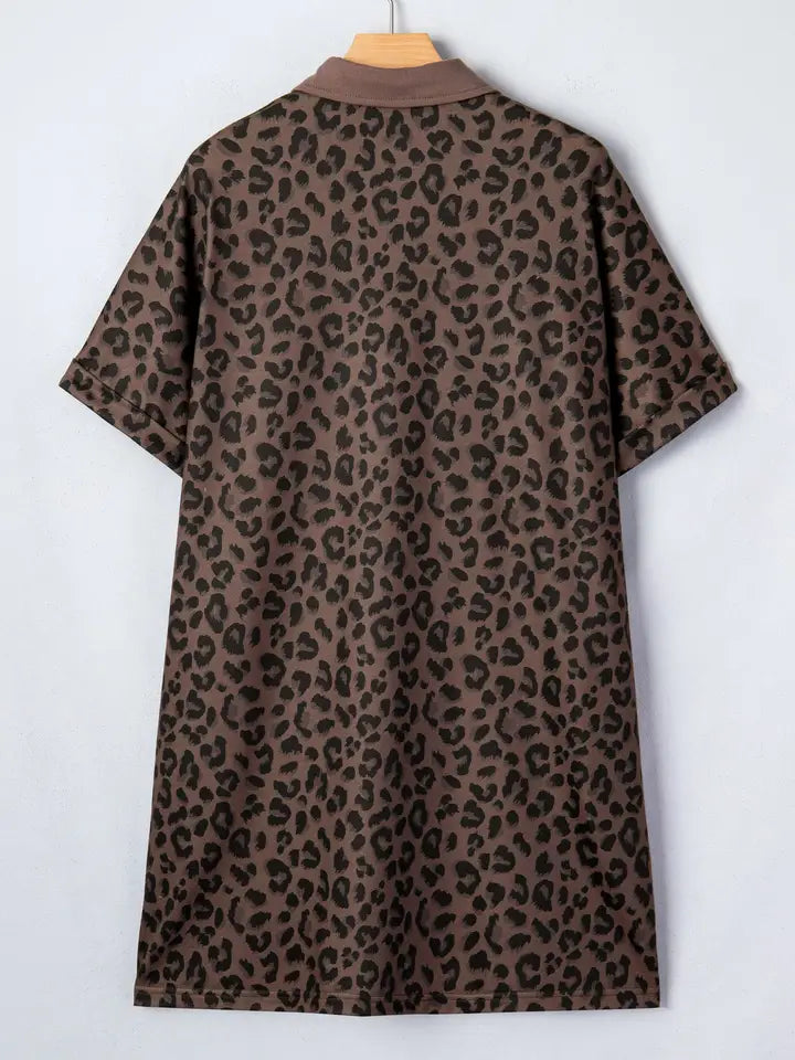 Leopard Collared V-Neck Mini Dress