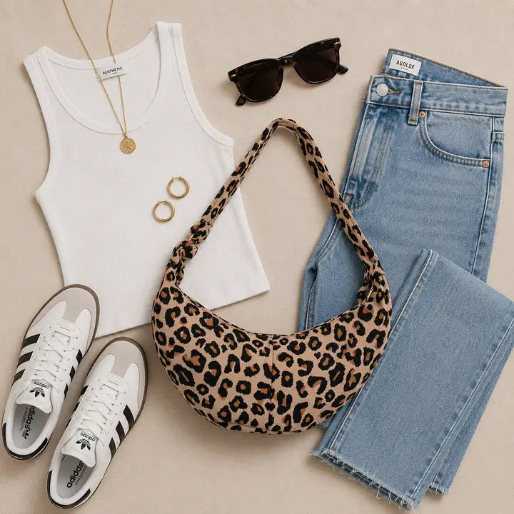 Leopard Knit Slouchy Crossbody Sling