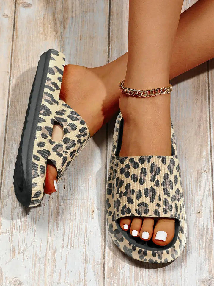 Leopard Thick Sole Slip On Slippers