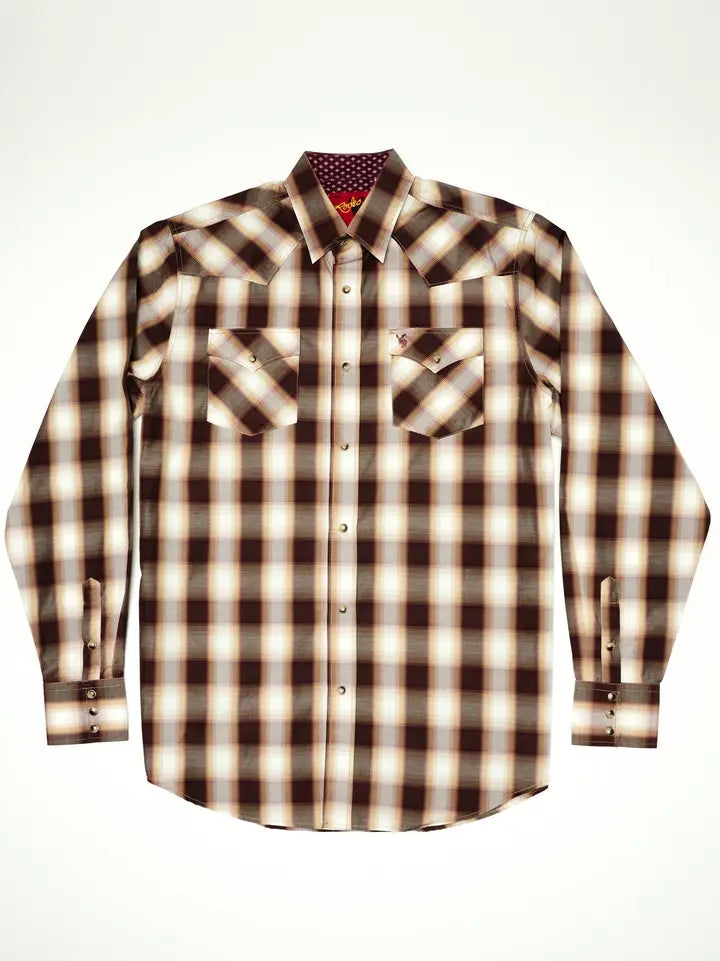 Men's Plaid Western Long Sleeve Big & Tall Pearl Snap Shirt