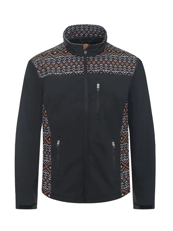 Men's Western Aztec Waterproof Jacket Black/Brown