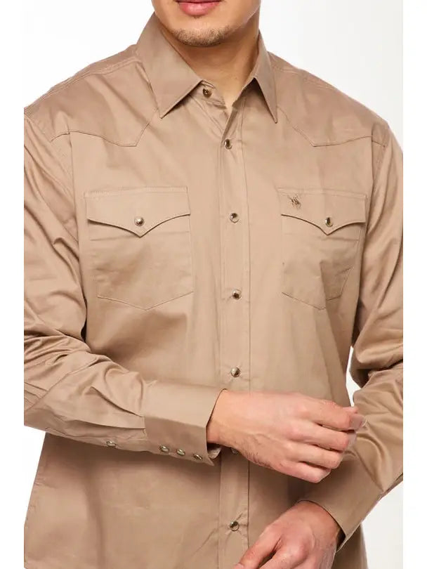 Men's Western Solid Twill Long Sleeve Pearl Snap