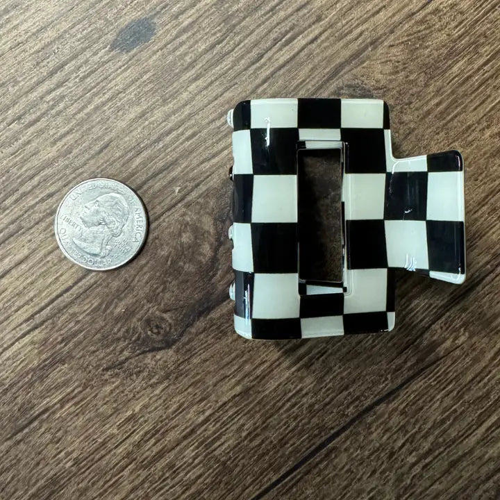 Mini Checked Funky Black Clip