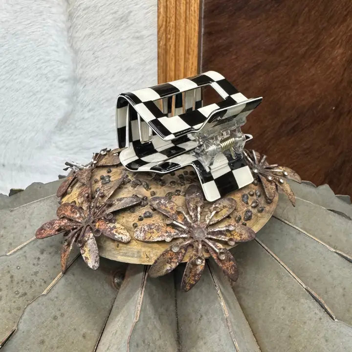 Mini Checked Funky Black Clip