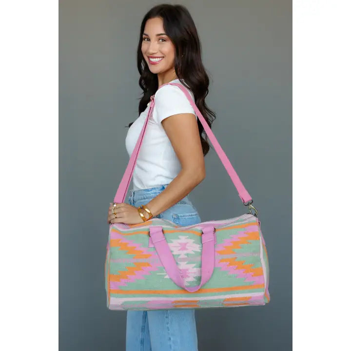 Mint Pink & Orange Aztec Duffel