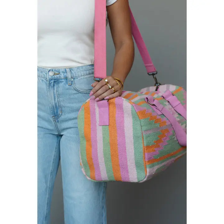 Mint Pink & Orange Aztec Duffel