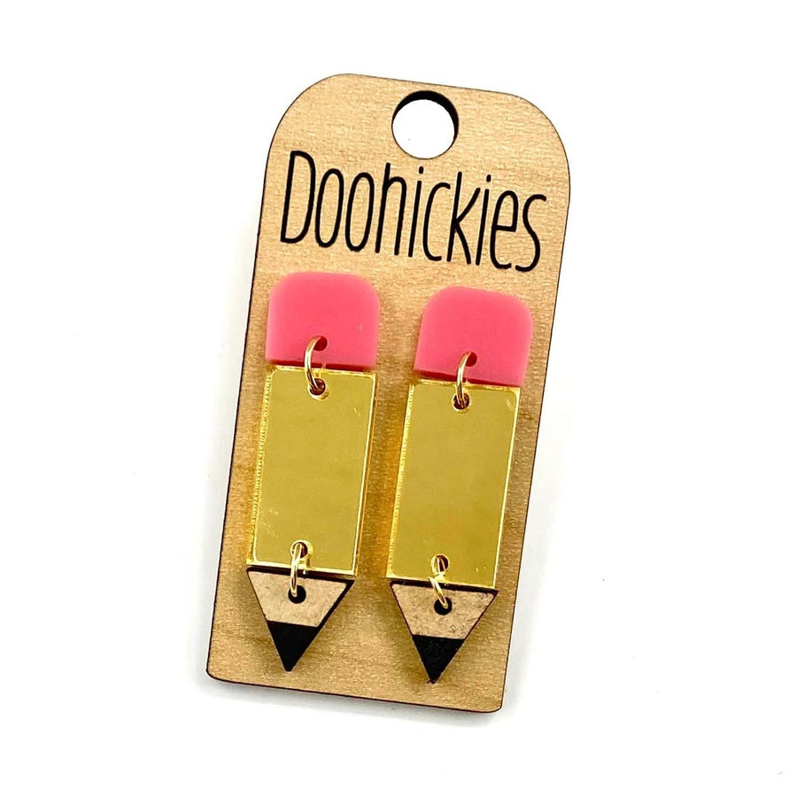 Mirror Gold Lil' Pencil Acrylic Dangles 2"