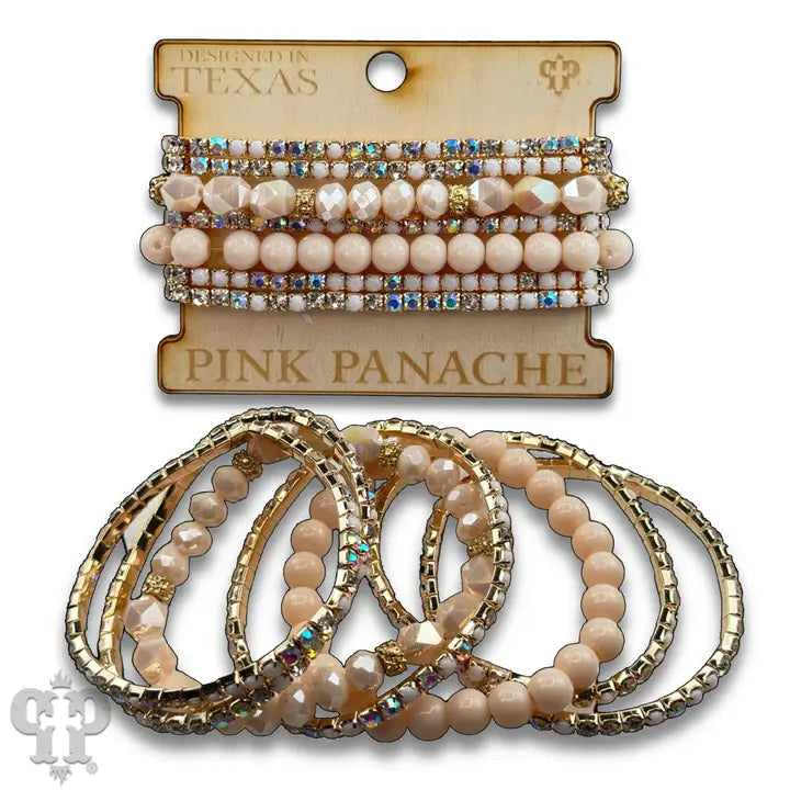 Blush Mixed Rhinestone & Bead Bracelet Set